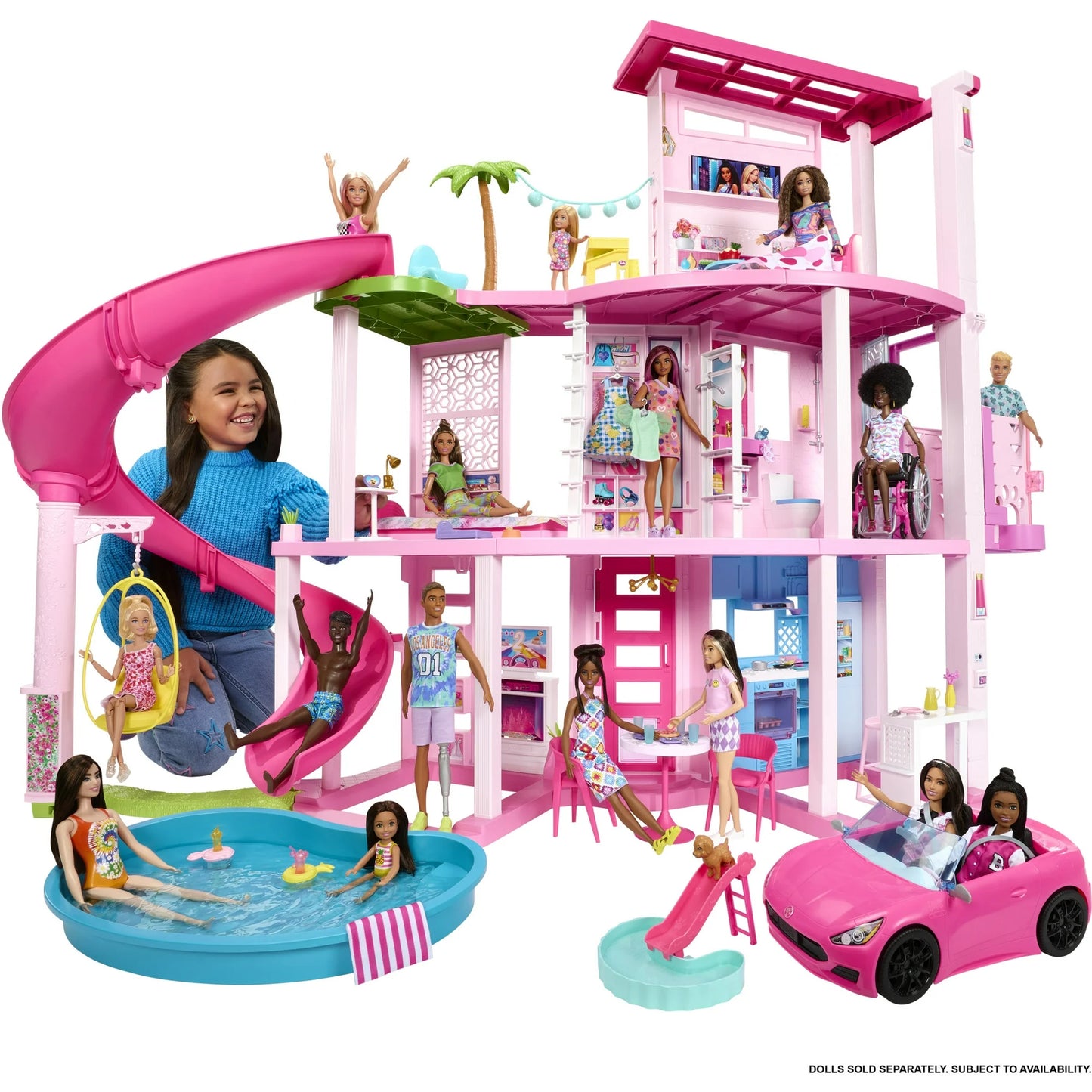 Barbie Dreamhouse Pool Party Doll House and Playset with 75+ Pieces, 45 in, Slide & Puppy Elevator